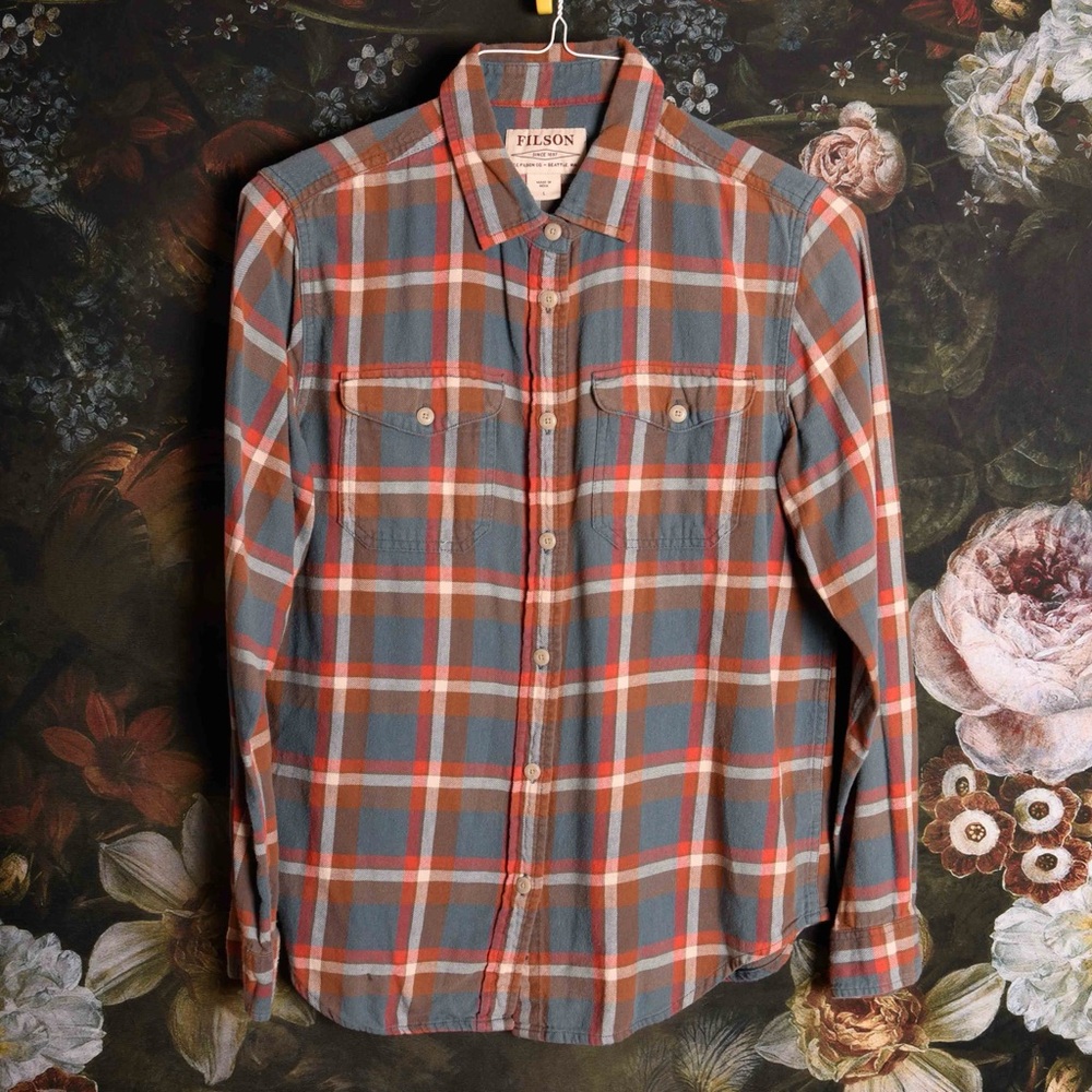 Filson Plaid Button-Down Shirt in Blue and Orange